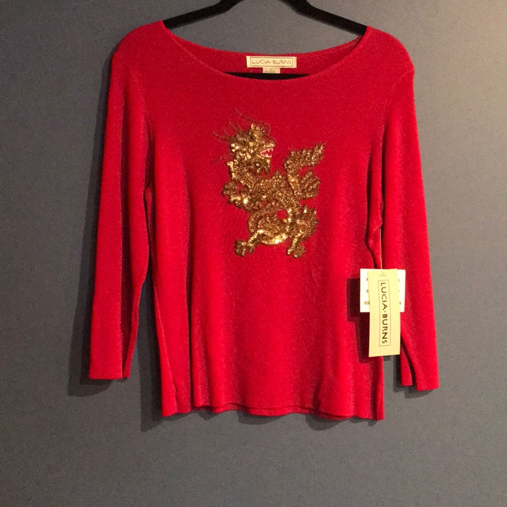 RED Chinese Dragon Cropped Sweater